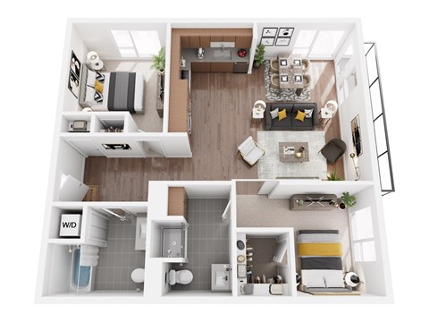 Floor plan for 2 beds, 2 baths, 1138 sqft